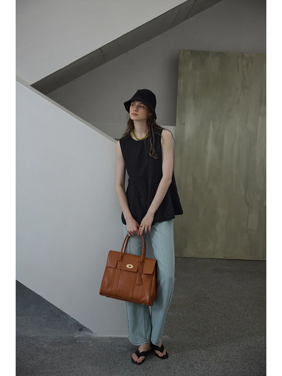 Cotton Linen irt Waist Cinched round Ne Svel Unique Top Women's Original Design Loose Fit Pure Color Summer New Arr...