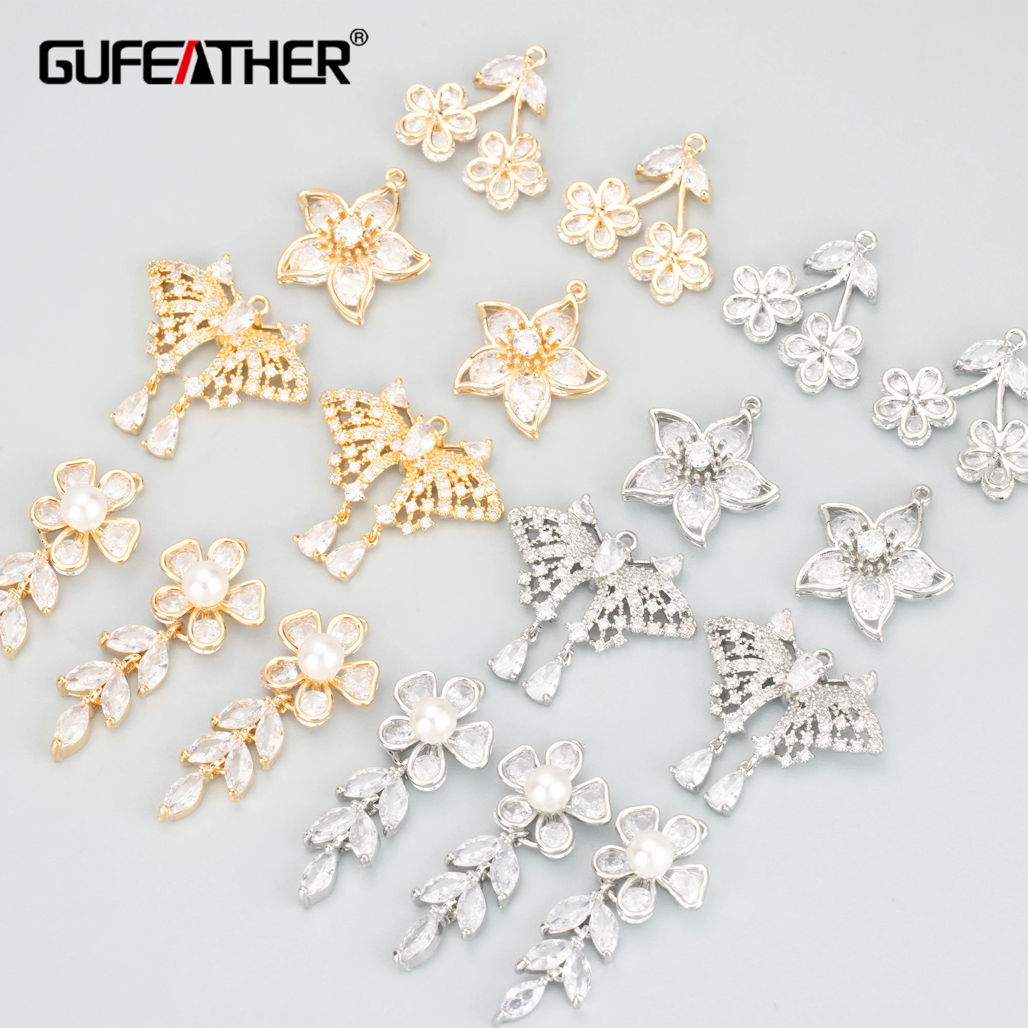 GUFEATHER MC04,jewelry accessories,18k gold rhodium plated,nickel free,copper,zircons,jewelry making,diy pendants,4 pcs/lot