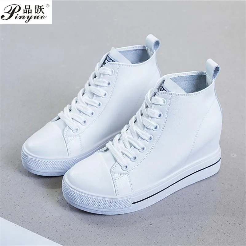 Platform White Wedge Sneakers Hidden Heel High Top Genuine Leather Women Casual Shoes Sneakers  Fashion Casual Vulcanized Boots