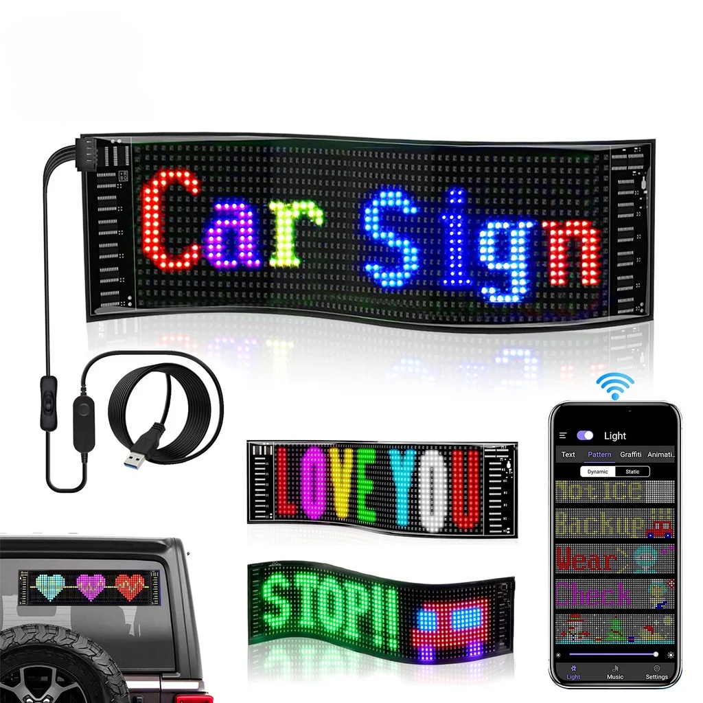 LED Matrix Pixel Screen Scrolling Advertisement USB 5V Bluetooth App Control DIY Text Pattern Animation Programmable Display Car