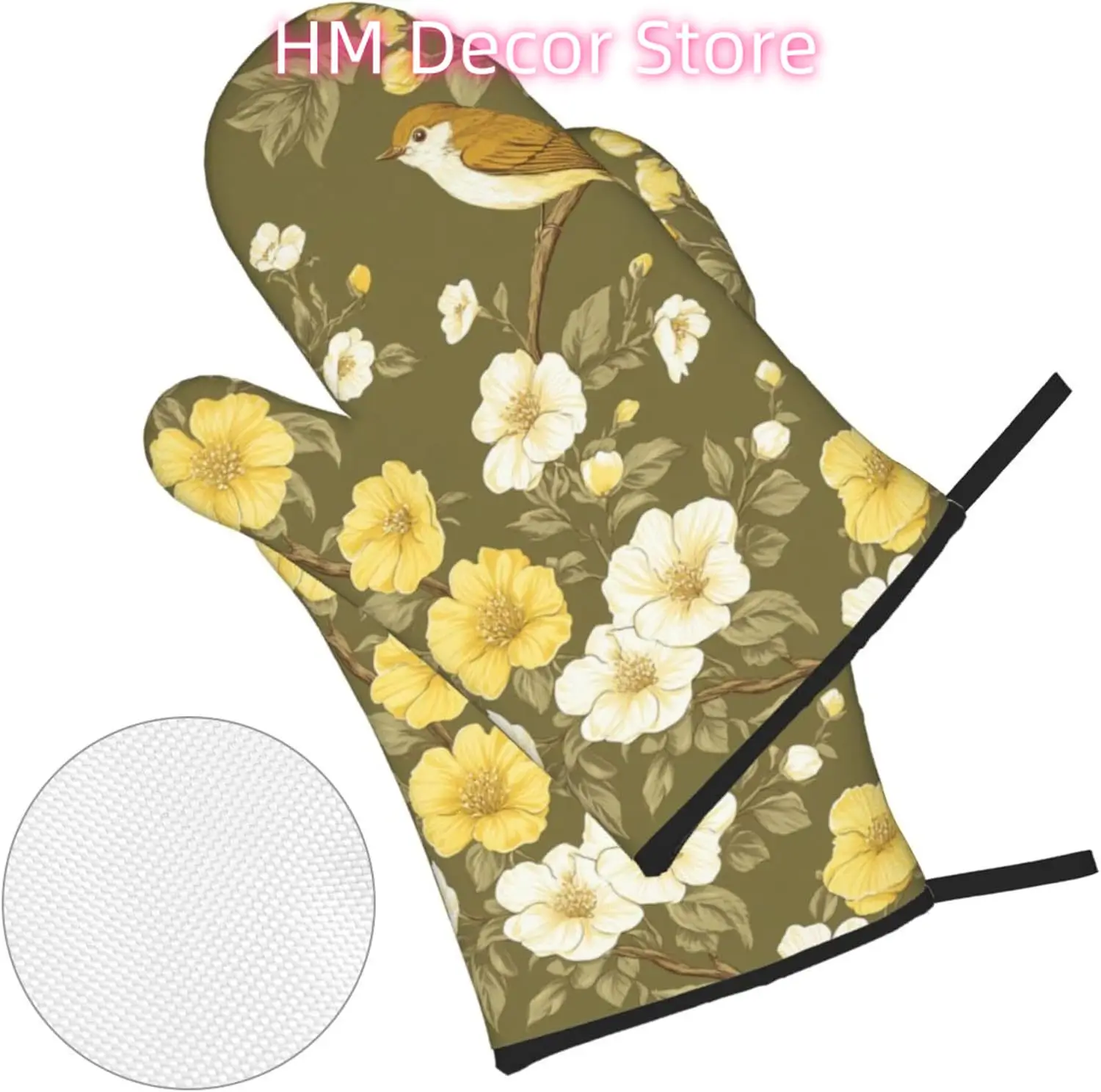 Vintage Bird Flower Oven Mitts and Pot Holders Sets of 4, Spring Country Heat Resistant Oven Mitts,Non-Slip Cooking Gloves for K