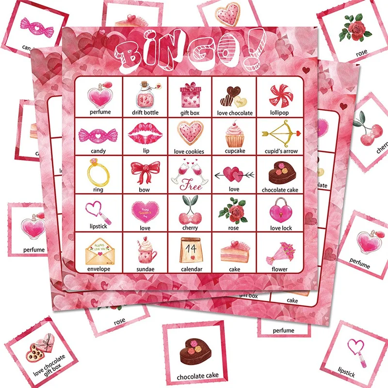 

【Flash Sale】Valentines Day Bingo Game Cards 24 Players Replacement For Kids Party Card Games, School Classroom Games, Love Party