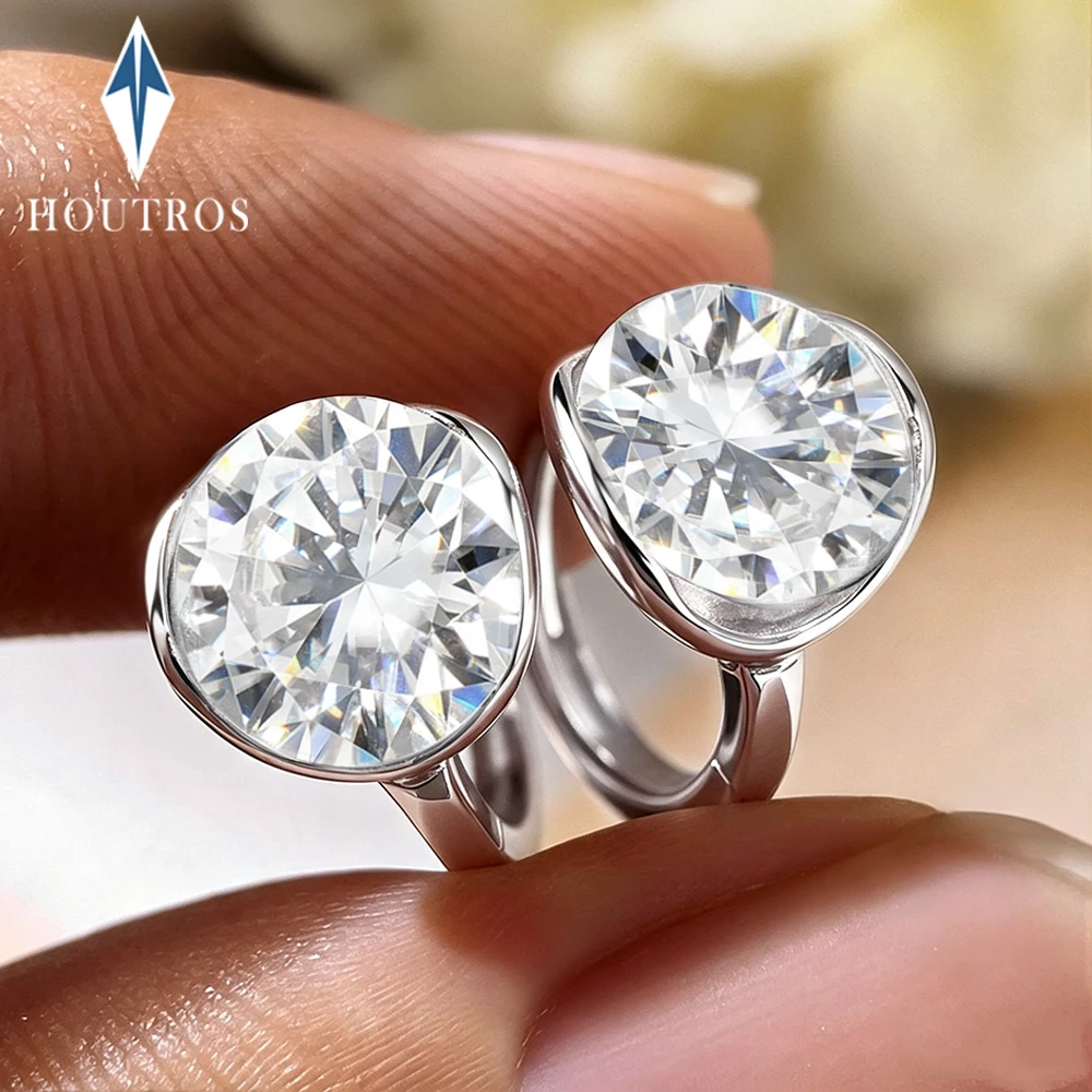 Pendientes de Aro con Moissanita de Corte Brillante Redondo de 4 Quilates para Mujer, Plata 925, Chapado en Oro de 18K, Pendientes Colgantes con Diamante Solitario