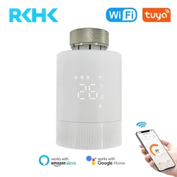 RKHK Tuya Smart Home WiFi Thermostatic Radiator Valve Head TRV Thermostat Temperature Controller Works With Alexa Google Home