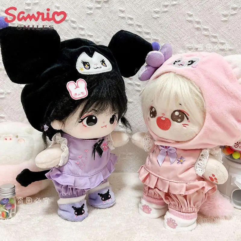 20Cm Cute Kuromi Doll Clothes Cartoon Sanrio Anime Creative Plush Action Figure Toys Diy Skirt Suit Kawaii Sweet Birthday Gift