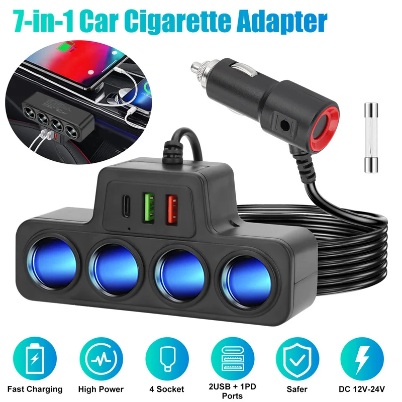 Car Inverter Charger 120W Car USB Charger Lighter Adapter 12V 24V Lighter Socket Splitter Road Trips Automotive Electronics