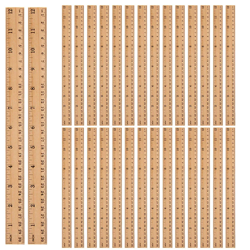 30Pcs Wooden Ruler 30cm Double Scale Clear Accurate Scales Home School Office Use Long Lasting Wooden Straight Ruler