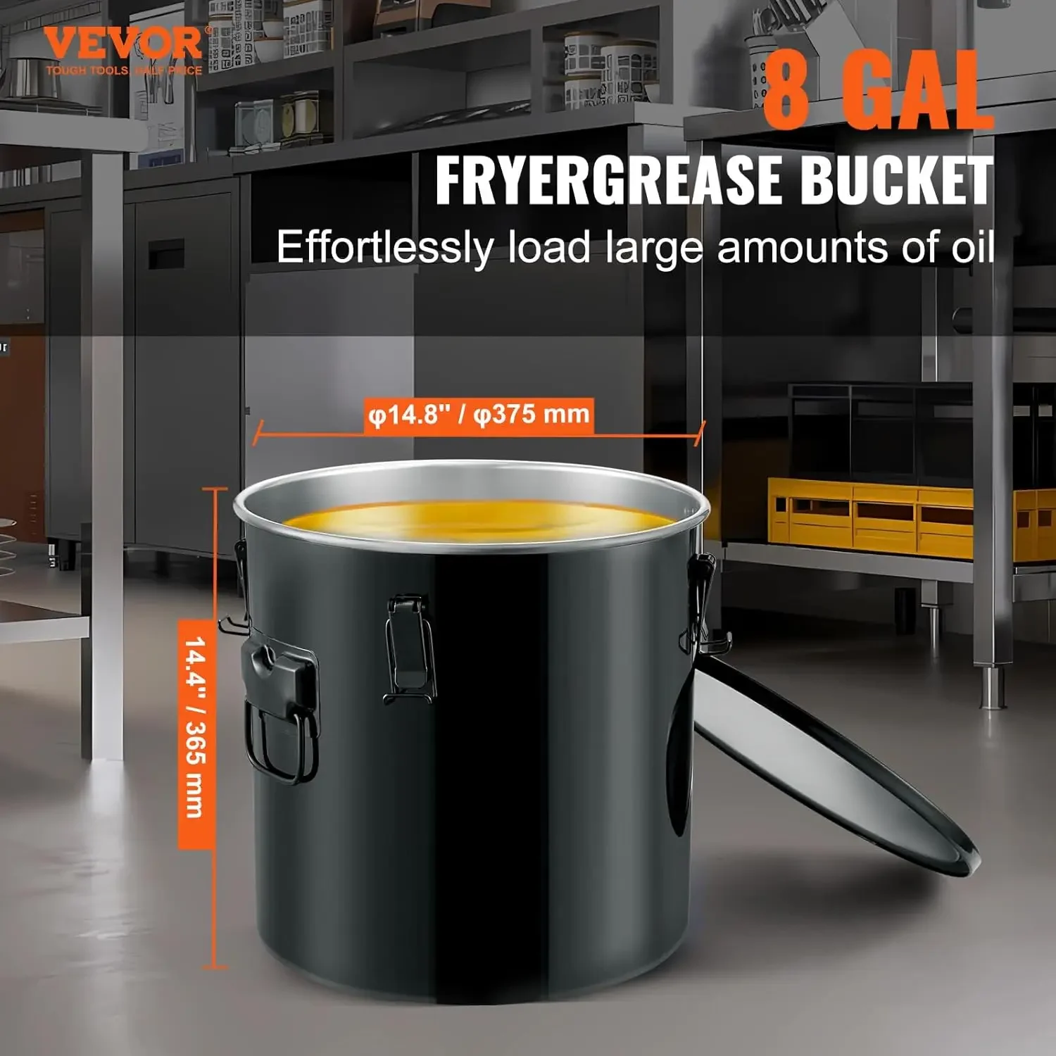 8 Gal Oil Disposal Caddy Stainless Steel Fryer Oil Bucket Rust-Proof Coating with Lid, Lock Clips, Filter Bag