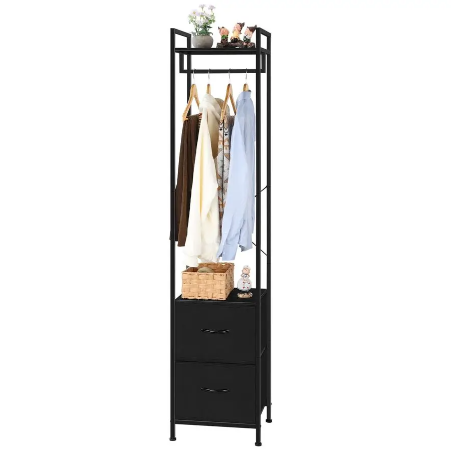 

Clothes Rack 3 Tiers Heavy Duty Coat Rack with 2 Fabric Drawers and Storage Shelves Freestanding Cloth Hanger Garment Rack for B