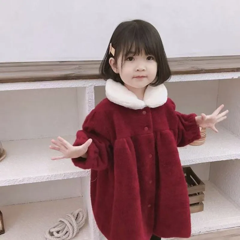 

Girls' Coat Autumn And Winter Children's Medium Long Mink Fur Coat Korean Version Western Style Loose Cotton Coat 80-140CM