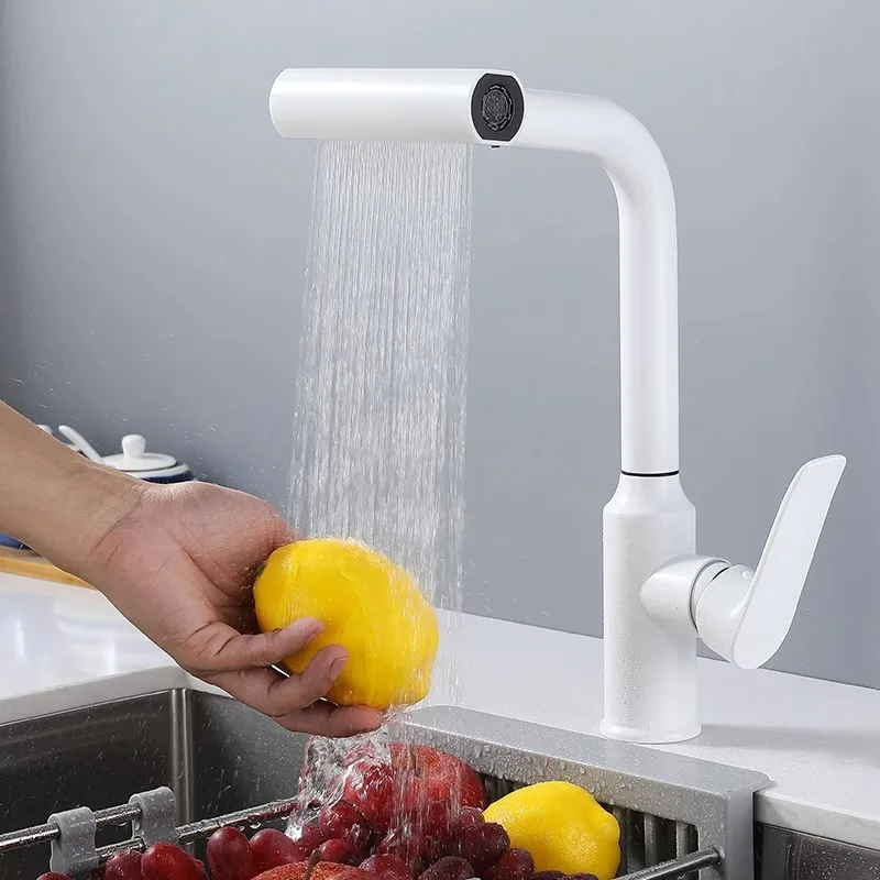 Stainless Steel Rotatable Pull Out Hot Cold Kitchen Mixer Kitchen Sink Faucet Tap Sprayer Waterfall Rain Anti-Splash Faucet