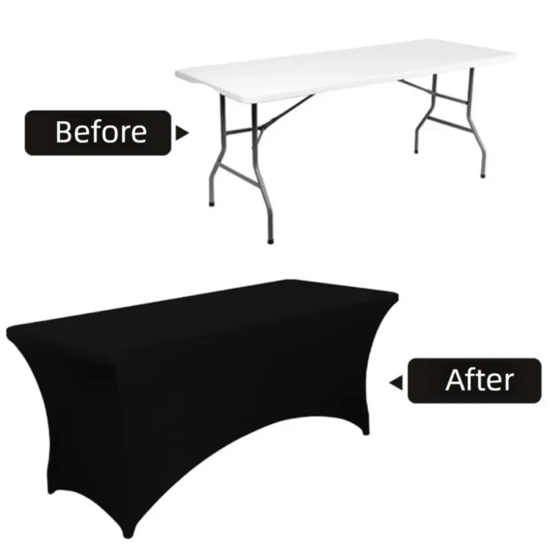Stretchy Rectangular Table Cover, Wrinkle Resistant Thick Elastic Tablecloth for 4/6/8FT Tables, Full Wrap Table Skirt for Weddi