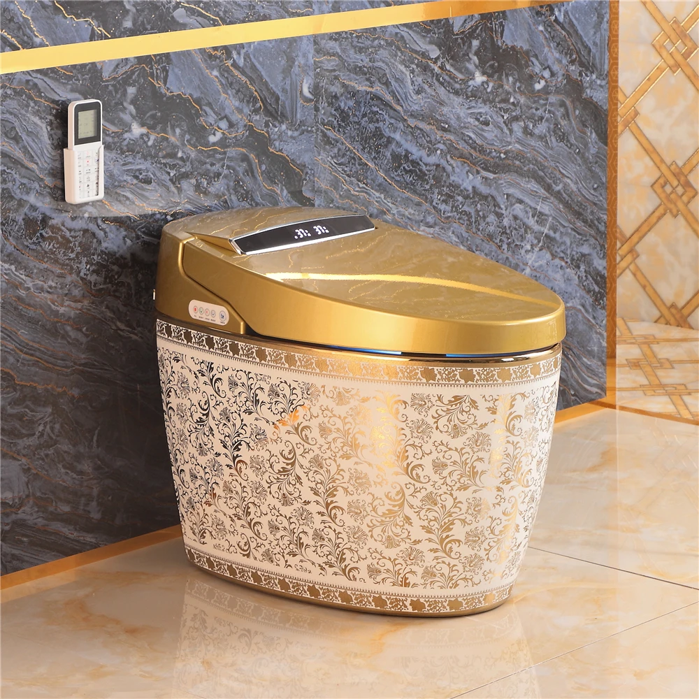 Golden Color Luxury Milultifuctional Electric Bidet Commode Bathroom Automatic Wc Intelligent Gold Smart Toilet Bowl
