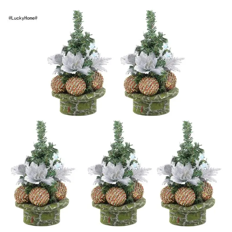 5pcs Compact Mini Pine Needle Tree with Embellishments for Christmas Decoration 11UA