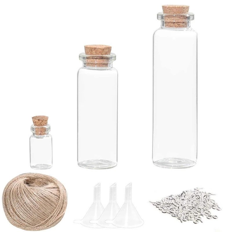 Mini Glass Bottles Set with Soft Wooden Plunger Rope Empty Jars for DIY Wishing Bottles Liquid Plant Drop shipping