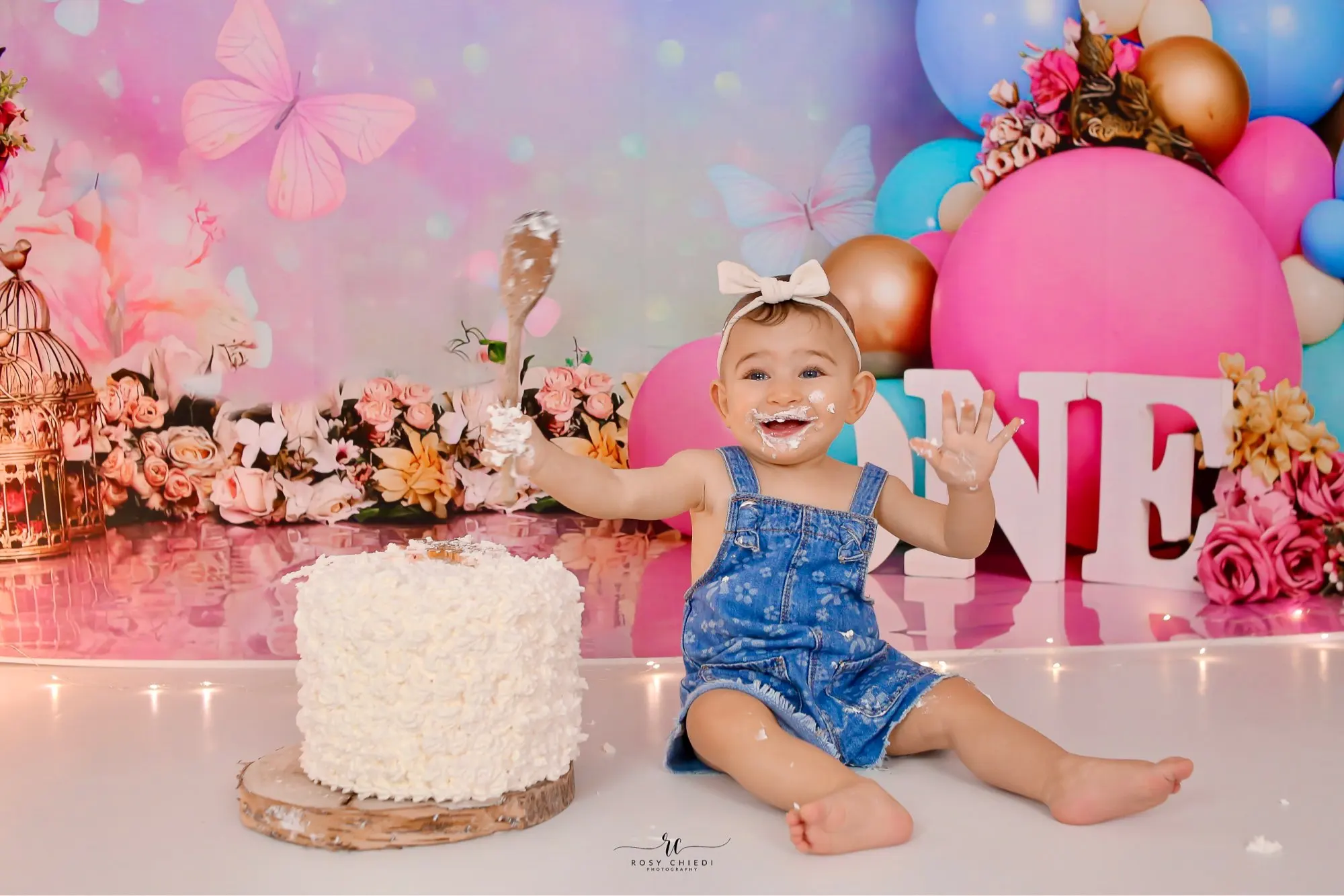 Newborn Baby 1st Birthday Backdrop Cake Smash Girl Boy Pink Blue Balloon Tent Flower Room Interior Photography Background Props