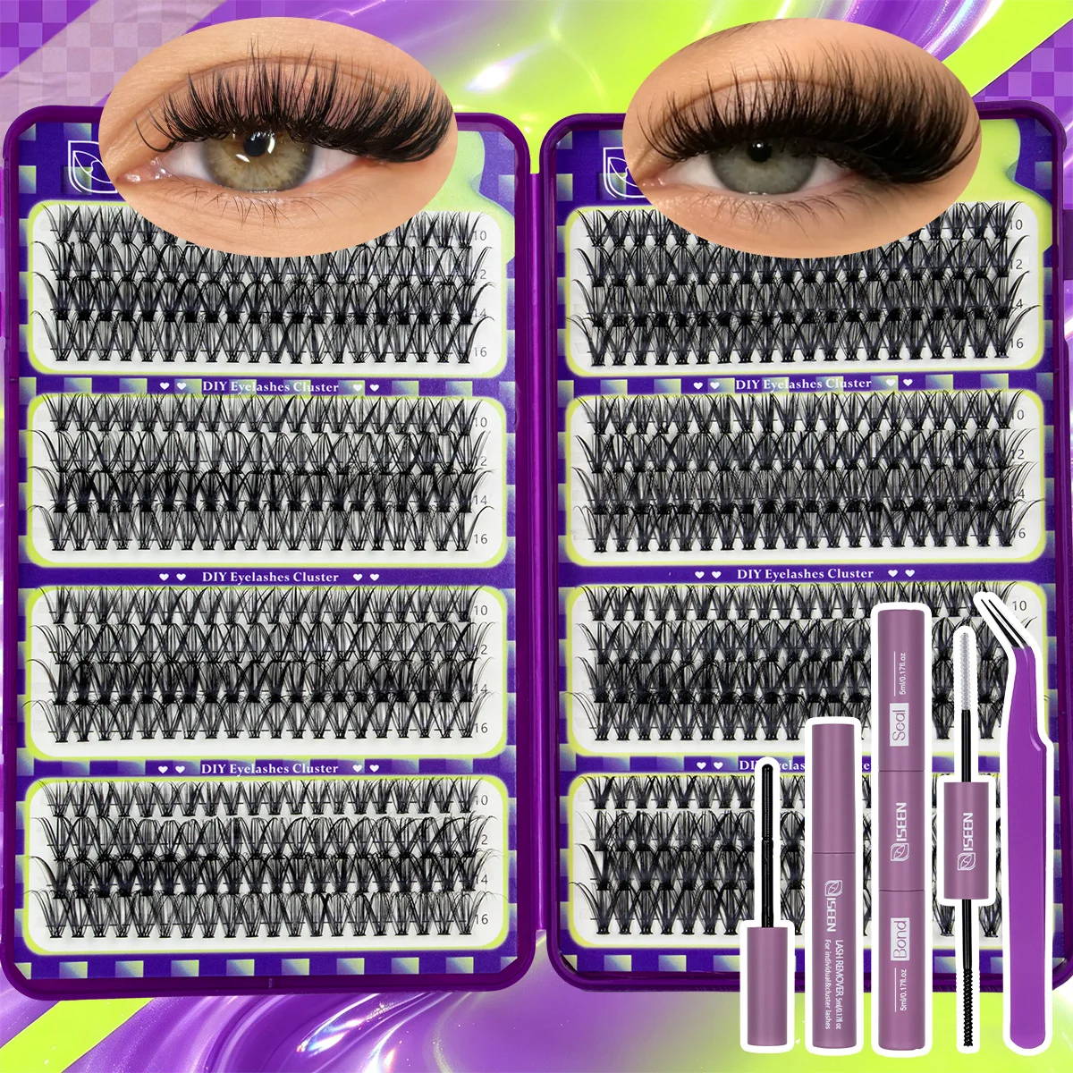 Wimpernbüschel-Set, Einzelwimpern-Verlängerungsset, Wispy Wimpernbüschel mit Wimpernkleber und Versiegelungsmittel sowie Pinzetten, verschiedene Stile – Detail 8