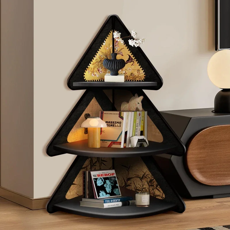 

Living room corner cabinet Christmas tree floor decoration ornament retro multi-layer triangular storage cabinet corner crack