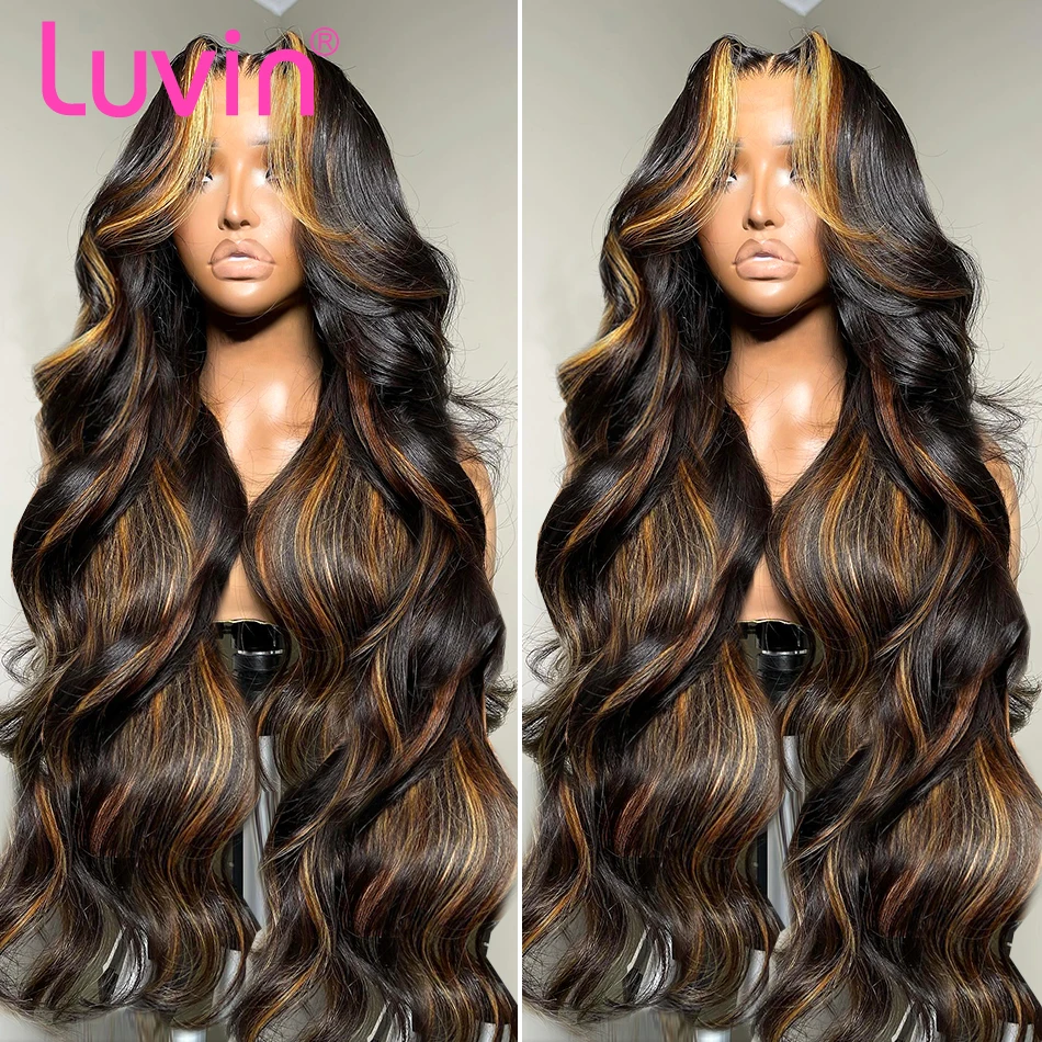 Luvin Ombre Highlight 13*4 Lace Front Wig Human Hair 1B/30 Black Brown Body Wave Wigs Transparent Lace Brazilian For Women