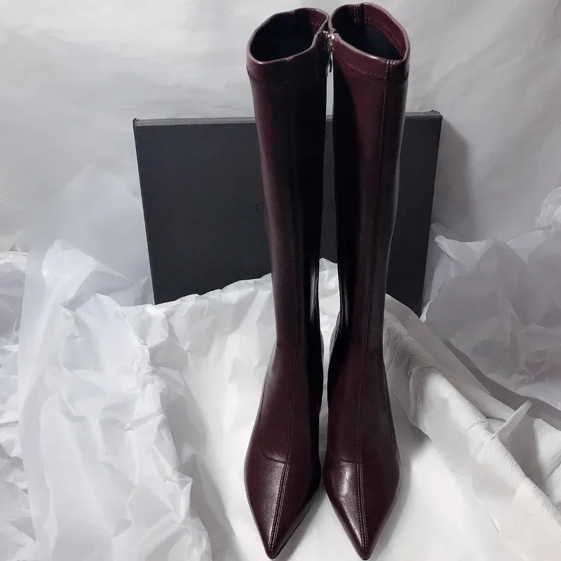 Autumn New Knee-High Stiletto Fashion Boots Women's Pointed Toe Side Zipper Anti-Slip Wear-Resistant Tall Single Boots view 3