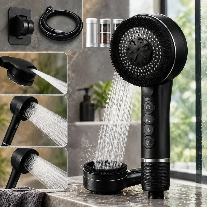 Adjustable 4-Mode Shower Head for Bathroom with Integrated Water Filter and Leak-Proof Design
