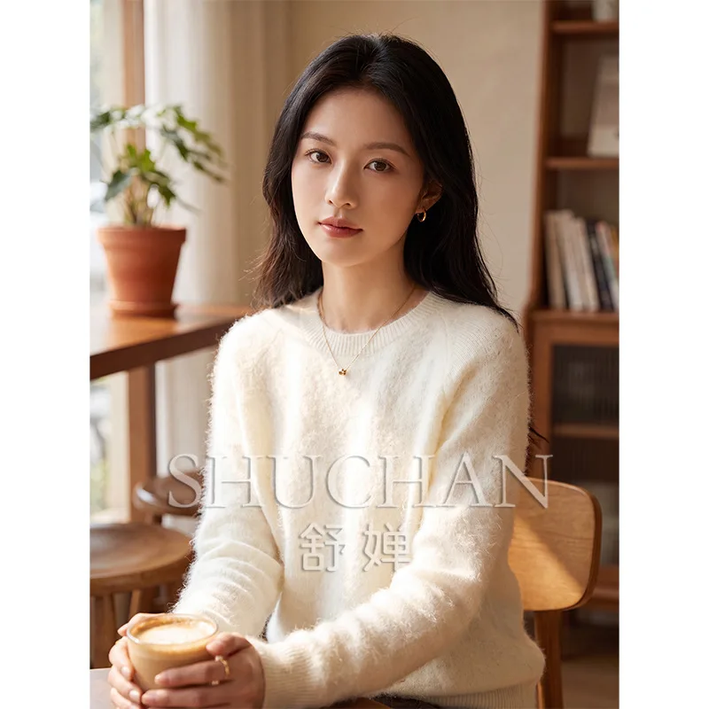 Cloud Soft Waxy Lazy Round Neck Wool Pulled Wool Knitted Sweater Women's Autumn and Winter New Loose Pullover Long-sleeved Wool