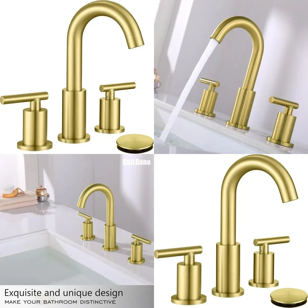 

8 Widespread Brushed Gold Sink Faucet with Drain & Hose, CH2183BG