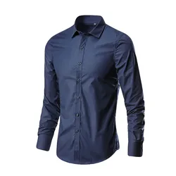 Business Shirt Fashion Men'S Regular Leisure Lapel Color Long-Sleeved Top Social Fit Formal Plus Shirts Large Size Blouse