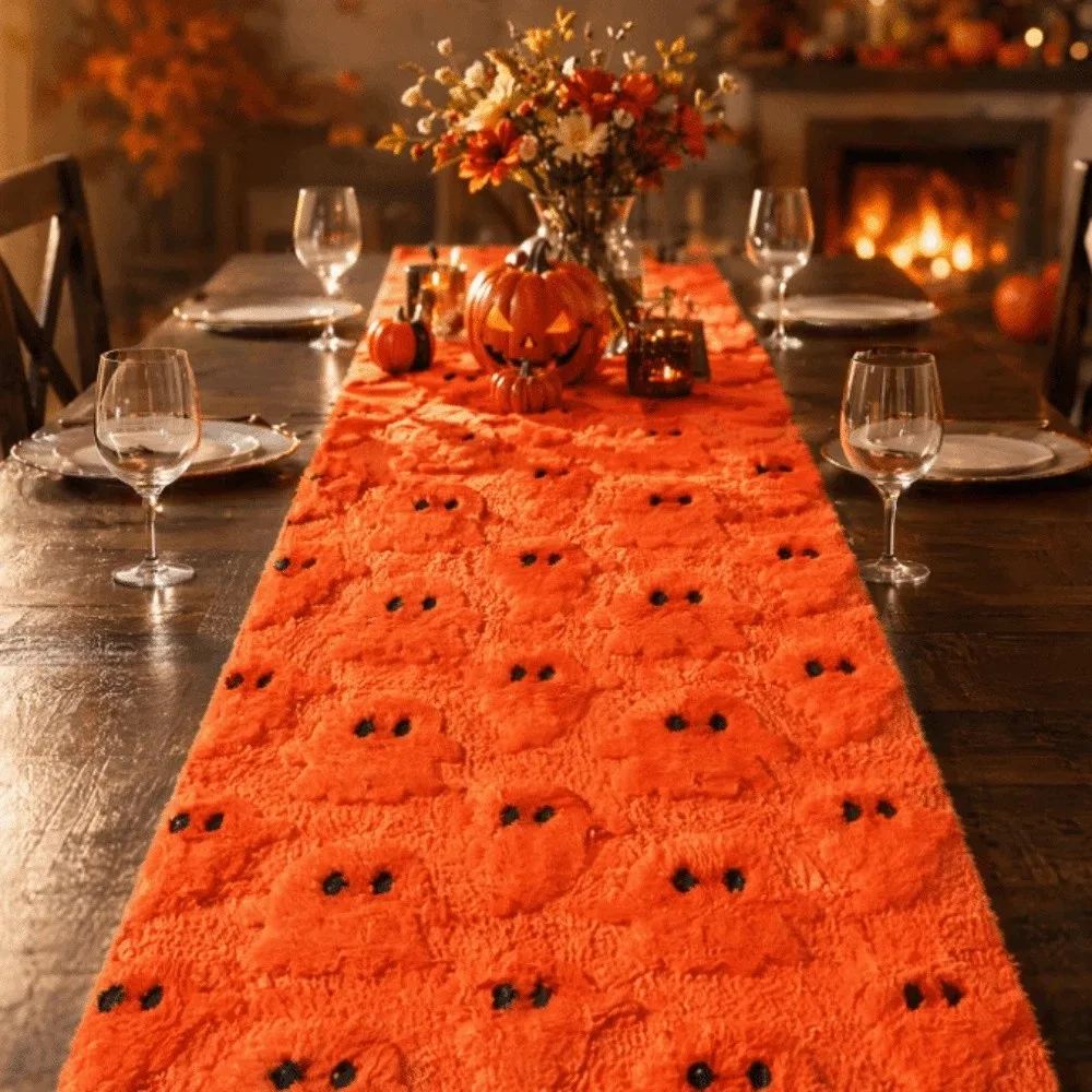 Comfortable Ghost Table Cover Rectangular Soft Texture Halloween Table Runner Creative Long 3D Tufting Dining Tablecloth