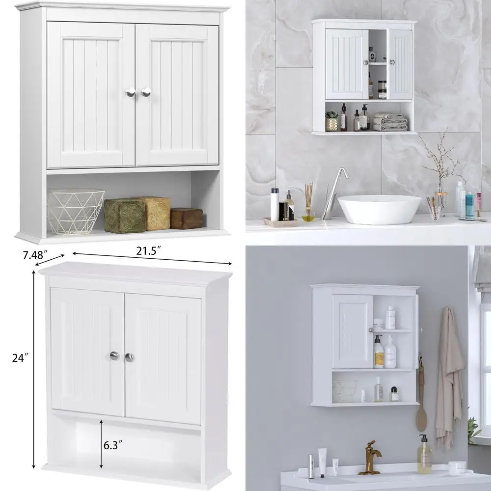 

Деревянный настенный шкаф над унитазом с дверцами и полками, компактное решение для хранения в ванной комнате