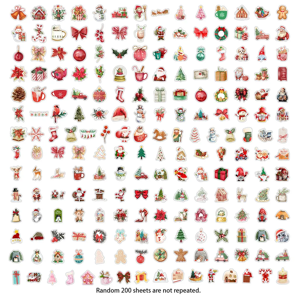 Рождественская наклейка в стиле граффити (100/200 шт.) Водонепроницаемые наклейки для чехлов для телефонов Бутылки с водой Рождественская BulingBulingStickers Store