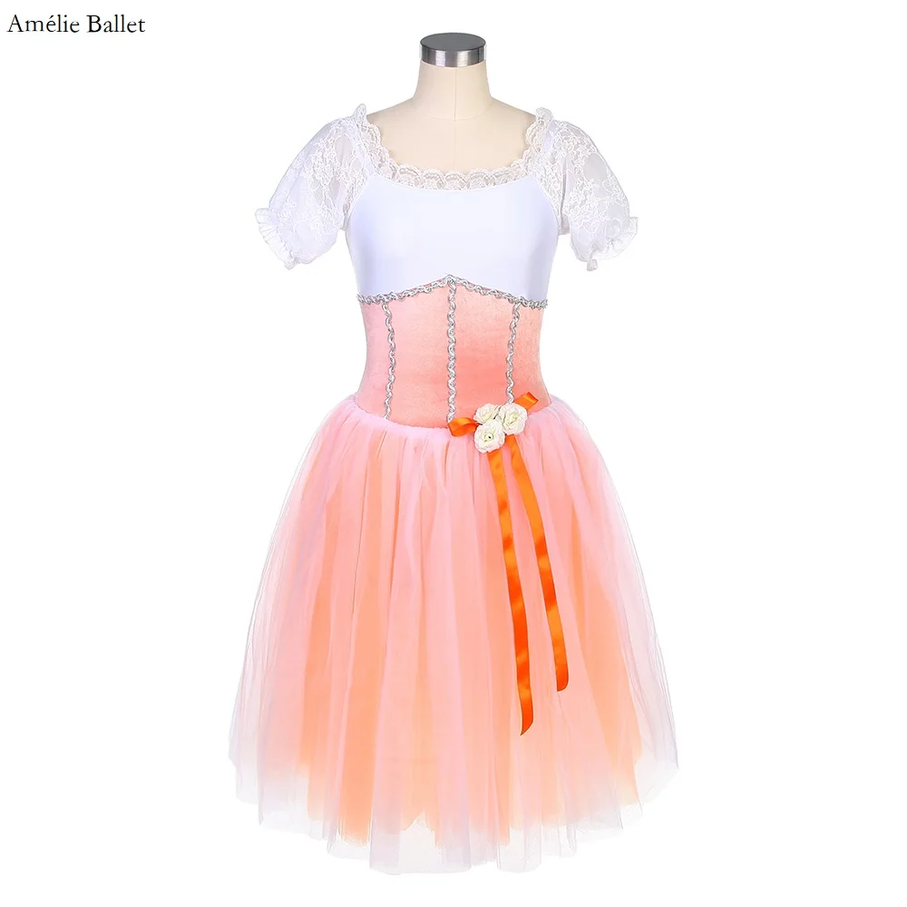 

20161 Short Sleeve Orange Velvet Romantic Ballet Dance Tutu for Girls & Women Stage Performance Ballerina Costume Leotard Dress