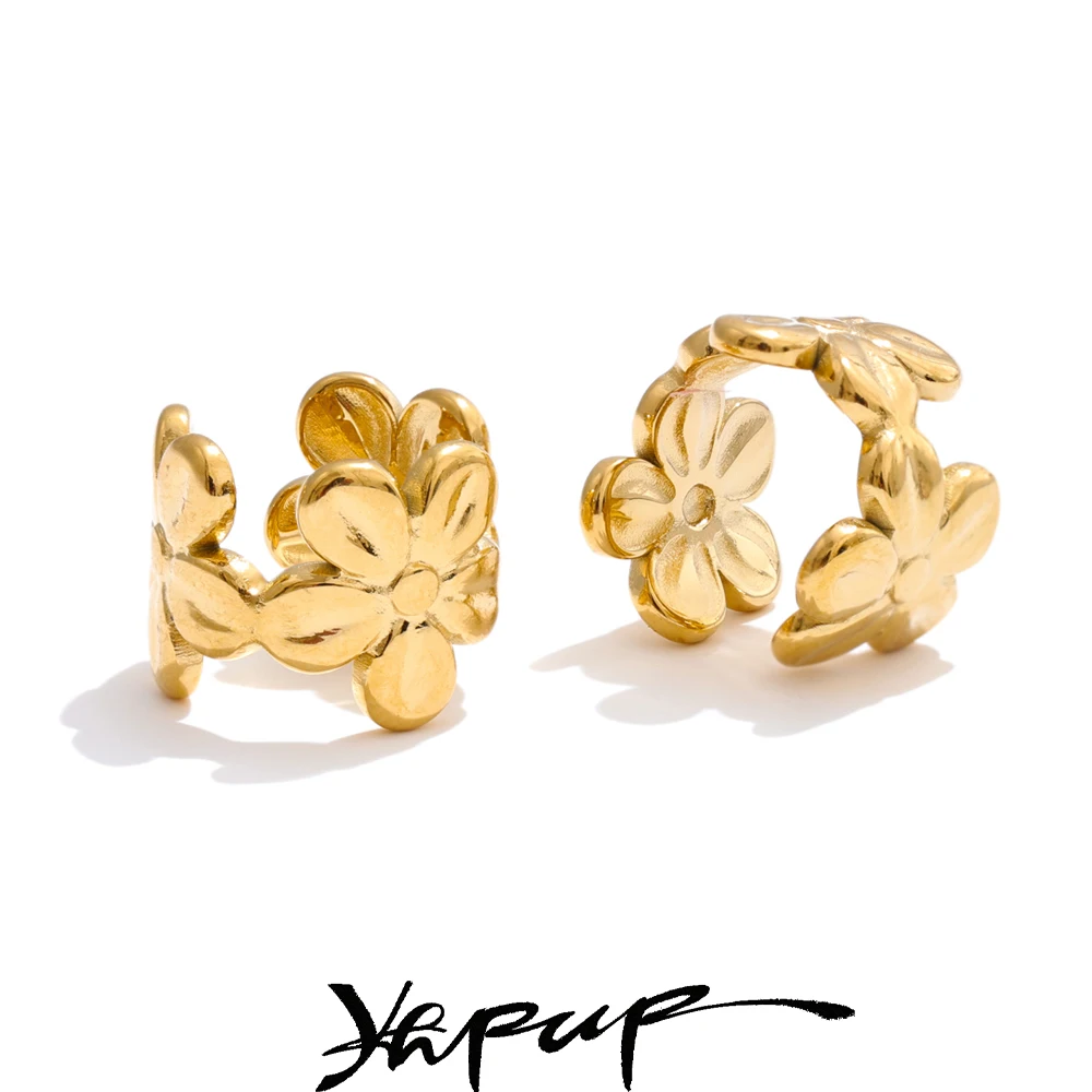 Yhpup Arrivals Beliebte Blumen-Ohr-Knochen-Clip-Ohrringe aus Edelstahl, wasserdichtes Metall, nicht durchdringend, tägliches Zubehör 2025