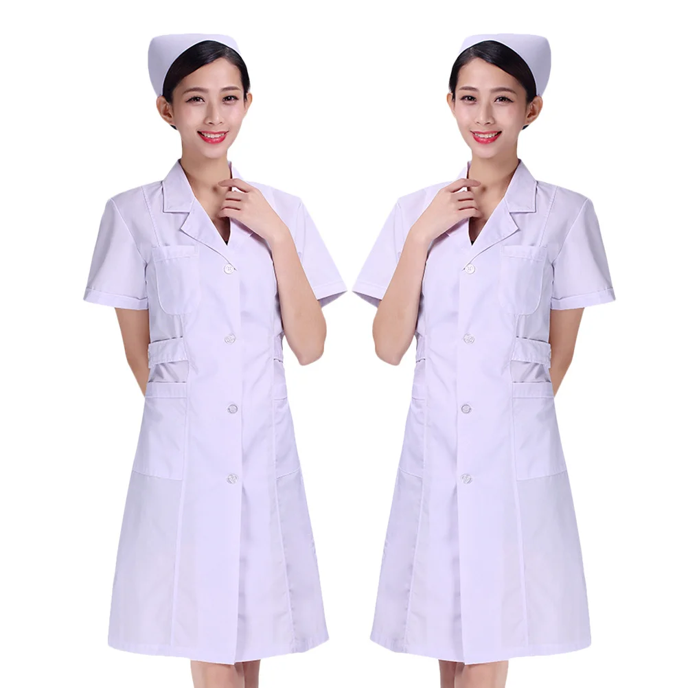 Short Sleeve Nursing Uniform White Coat Cotton Hospital Apparel V Neck Labour Costume Beautician Doctor Pharmacy