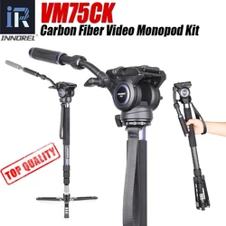 VM75CK Carbon Fiber Video Monopod Kit with Professional Fluid Head Removable Tripod Base for DSLR Telescopic Camera Camcorders