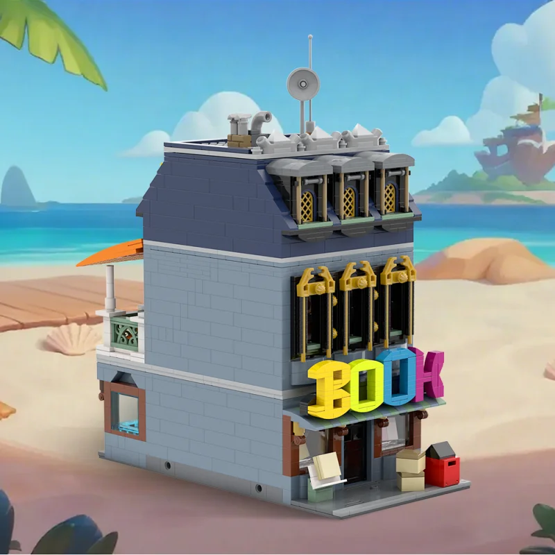 Blocs de construction MOC, Expert créatif, petite librairie, vue sur la rue, appartement, magasin, Architecture, modèle modulaire, jouet cadeau, 1975 pièces