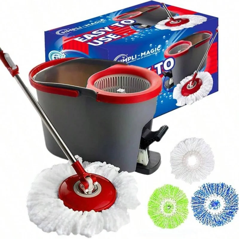 

Система для уборки Spin Mop с 3 насадками из микрофибры (красный/серый, красный/черный)