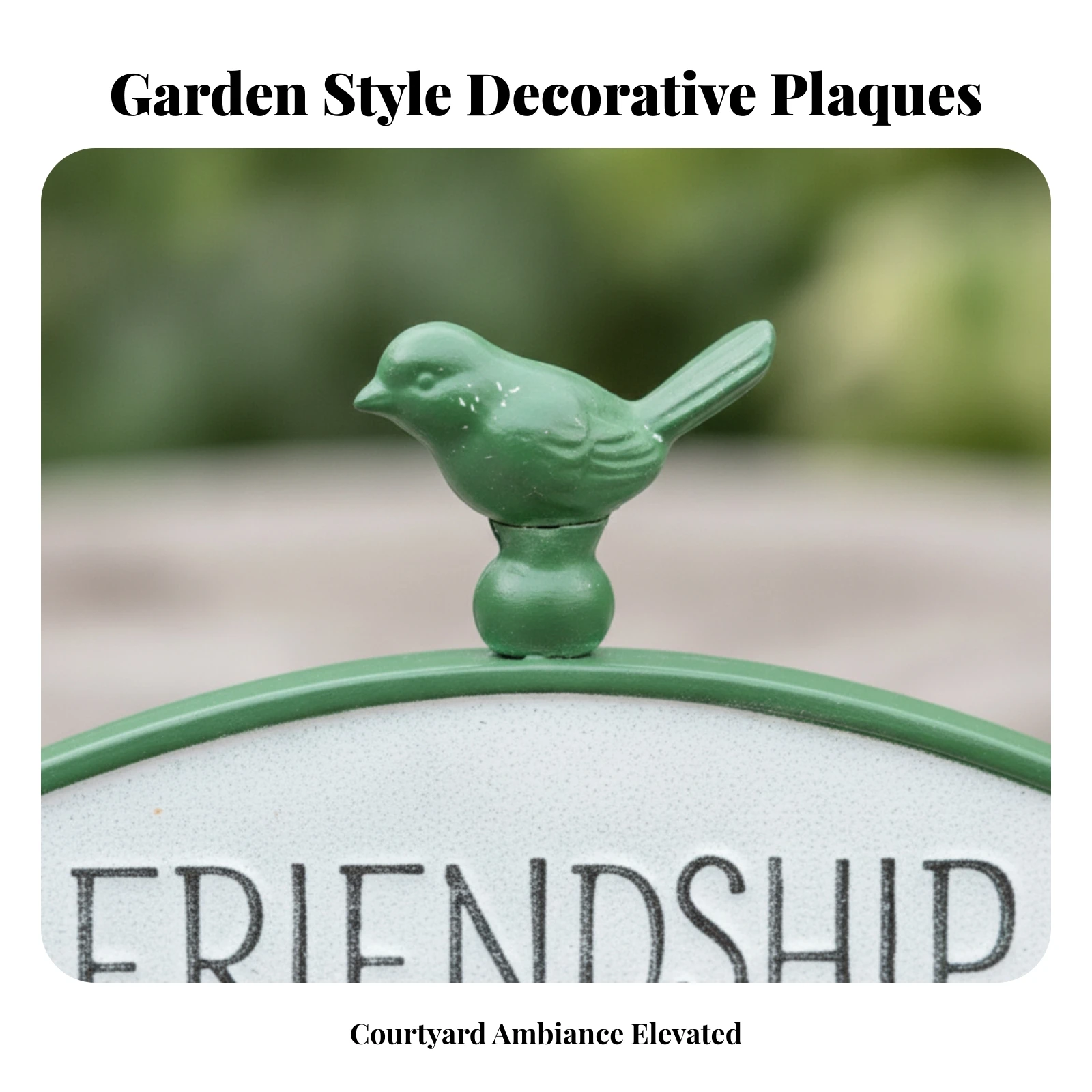Outdoor Decor Embossed Relief Decorative Garden Sign Arched Panel Pedestal Stand Bird Floral Sign for Shelf