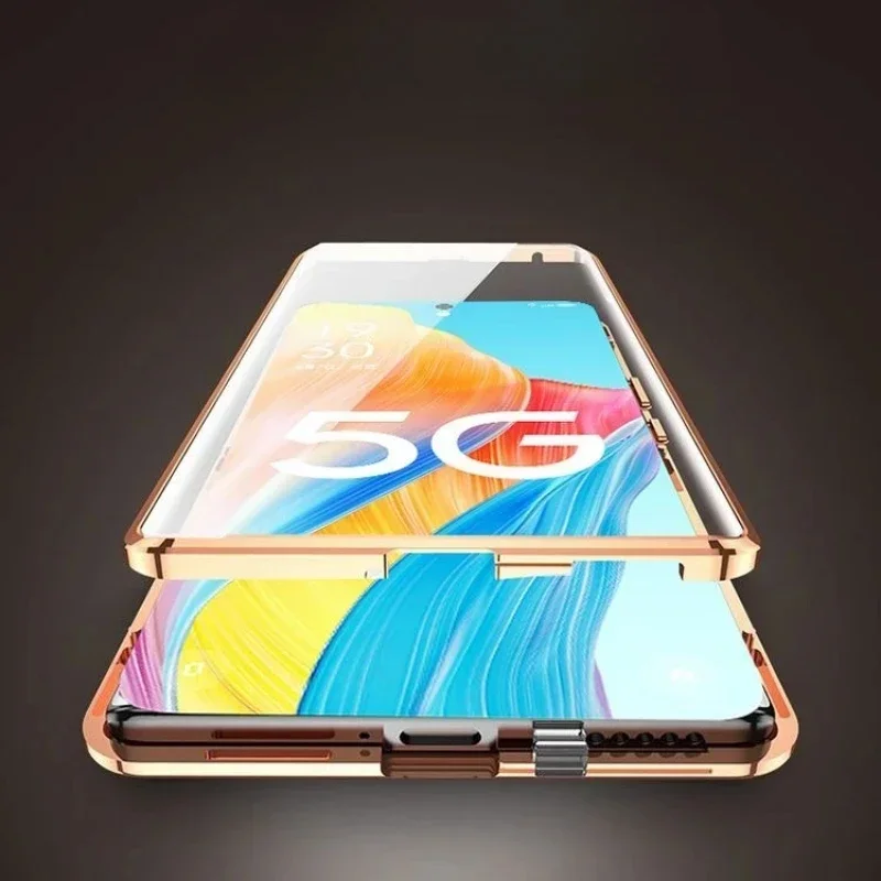 

Case for OPPO K12X 5G 360 Protection Metal Bumper Front Glass Cover Back PU Leather Case for OPPO Find X8 Pro Reno 13 Pro 5G