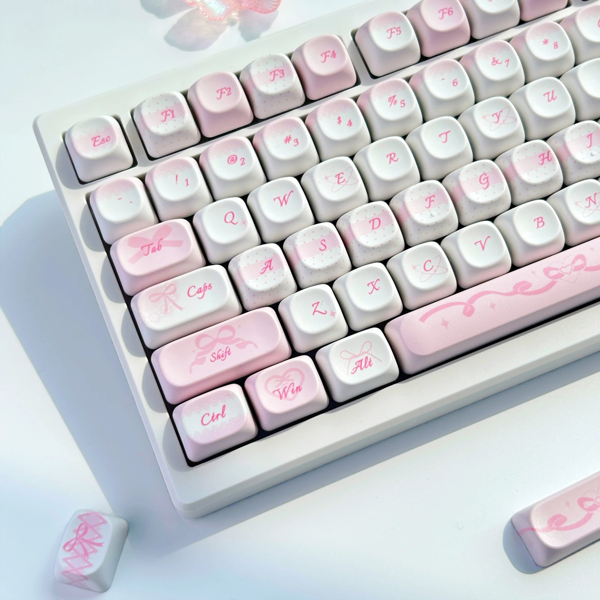 

MAIMOOO Lace Bow Keycap MOA Profile PBT Custom Pink/Blue/Black Cute Bowknot Keycaps for Mechanical Keyboard 2.25U/2.75U Spacebar