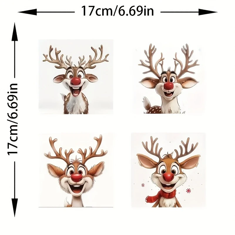 4 قطعة/1 ورقة عيد الميلاد الرنة ملصقات السيارات مقاوم للماء للسيارات ويندوز دراجة نارية خزان الوقود Fairings عطلة ديكور شارات الفينيل