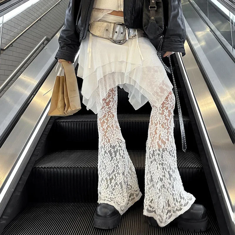 

Fashion Design Mesh Splicing Lace Micro Transparent Culottes Women's 2025 Summer