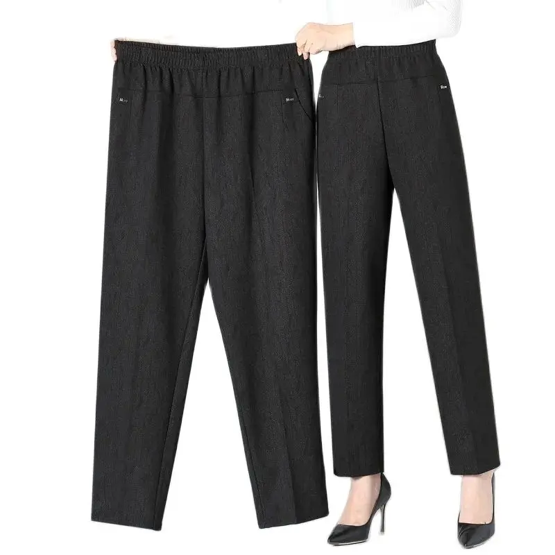 Middle Aged Women Ttrousers New Autumn Stretch High Waist Casual Pants Female Winter Plush Warm Straight Pants Oversize 7XL 8XL