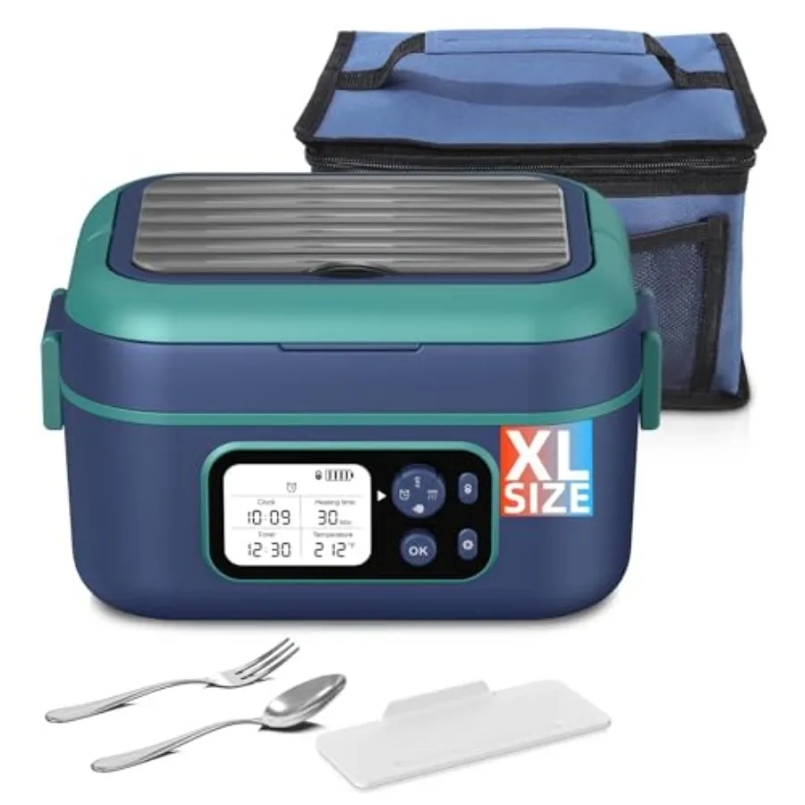 

Cordless Electric Heated Lunch Box XL 6.3Cups 24000mAh Rechargeable Food Warmer Lunch Box with Self Heating Smart Timer Adjusta