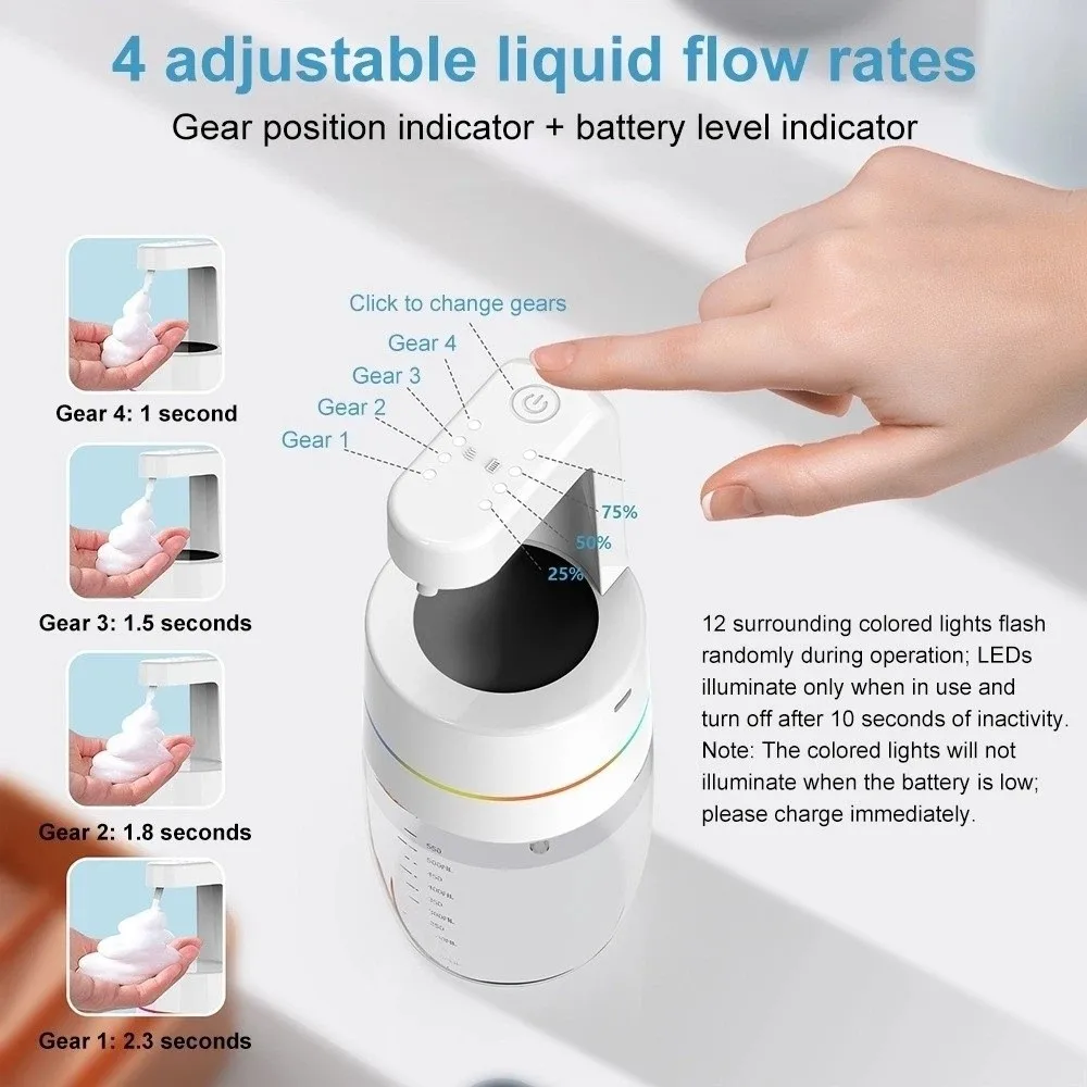 

Automatic Sensor Smart Soap Dispensers Touchless Operation Adjustable Levels Hand Soap Dispenser Wall Mounted with LED Light