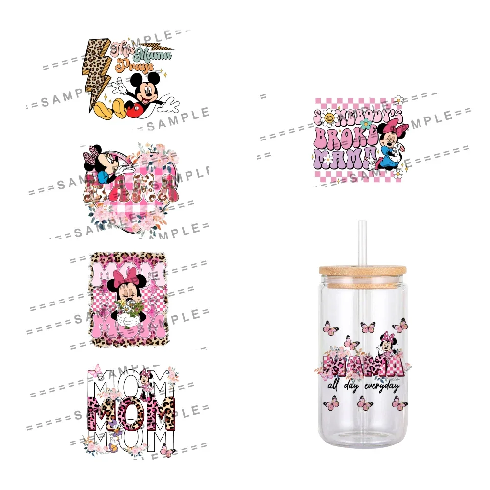 11x12cm Disney Mickey Mom Pattern UV DTF Transfer Sticker Waterproof Transfers Decals For 16oz Glass Cup Wrap Stickers