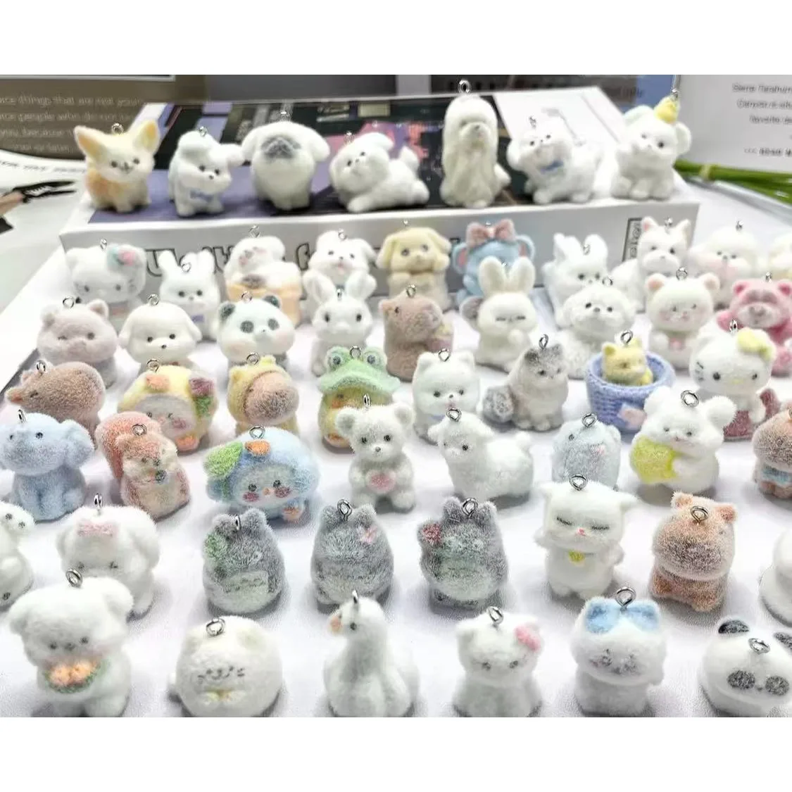

10pcs 3D Flocking Resin Charms Cute Sea Otter Chicken Rabbit Animal Pendant for Keychain Making DIY Jewelry Gifts