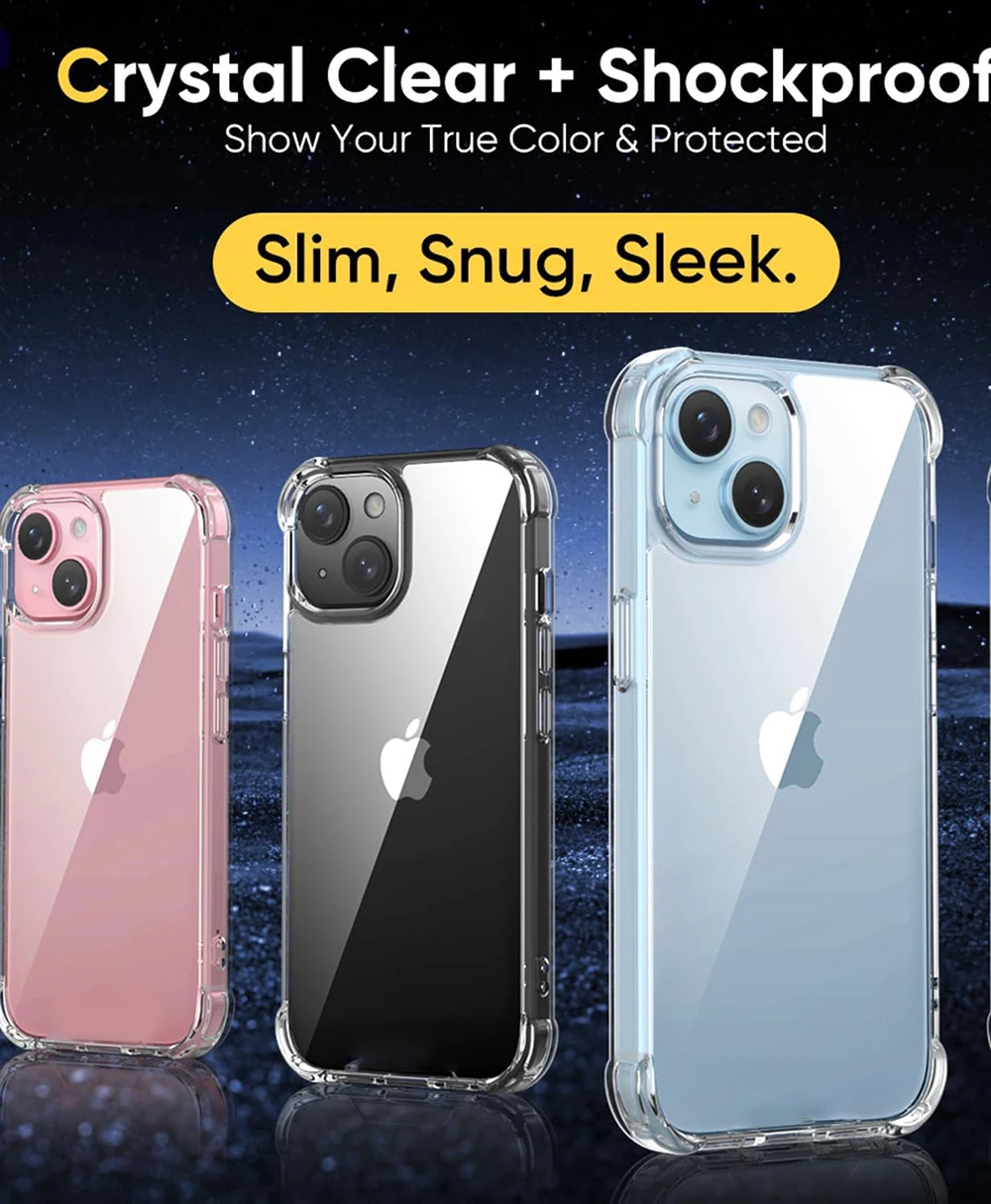 Shockproof Transparent Silicone Case For iPhone 16 15 14 13 12 Mini 11 Pro Max SE 2022 7 8 6 6s Plus Soft TPU Back Cover Bumper