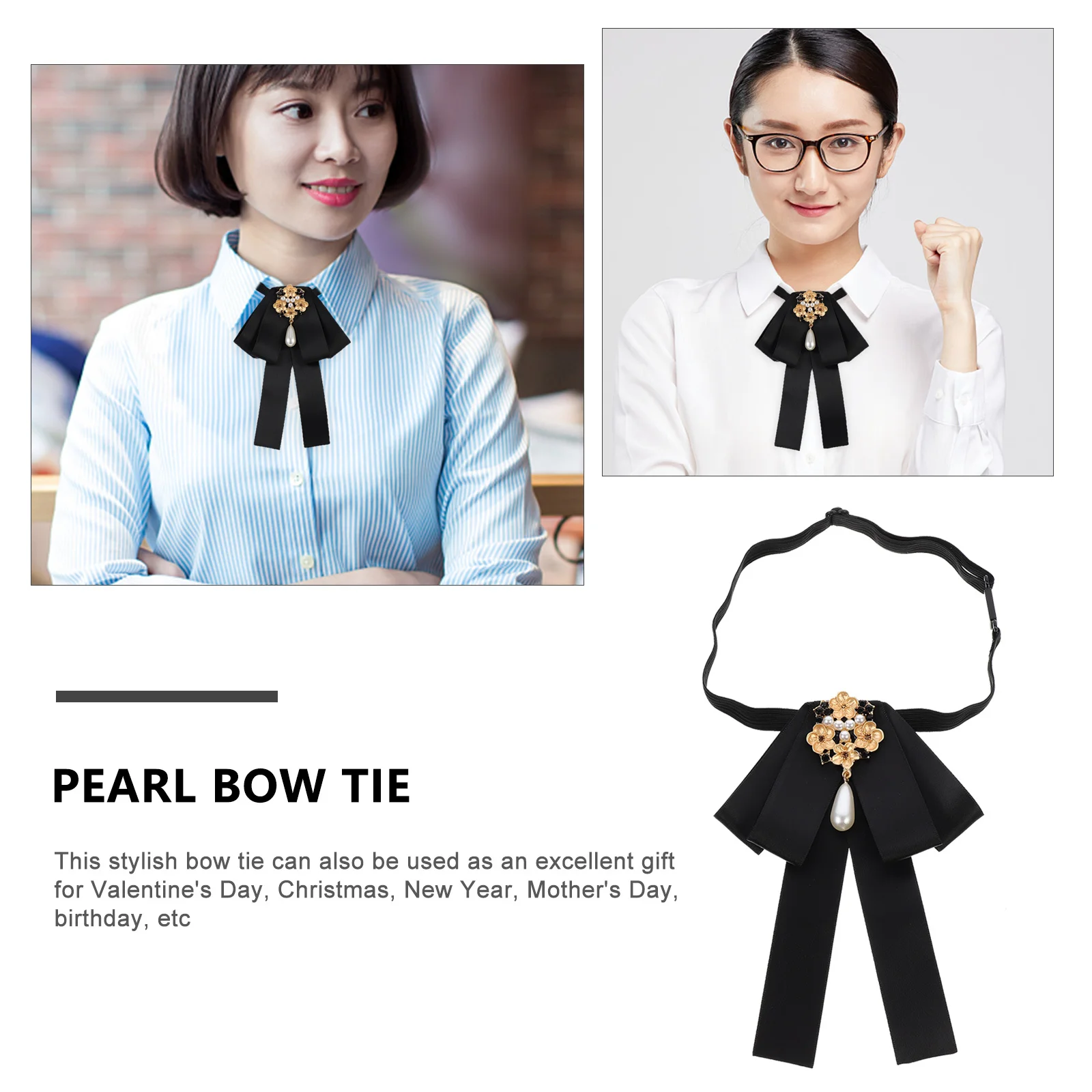 1 pz papillon di perle per donna elegante camicia cravatta accessorio per festa di nozze camicetta colletto papillon decorazione abbigliamento