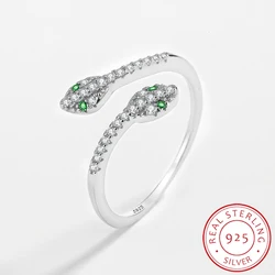 2022 NEW Trend Irregular Double Snake Head Emerald Couples Rings For Women Sterling Silver Full Diamond Anniversary Gift Jewelry